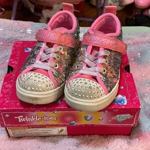 Skechers Twinkle-Toes Pink and Silver Sequin Light-Up Sneakers